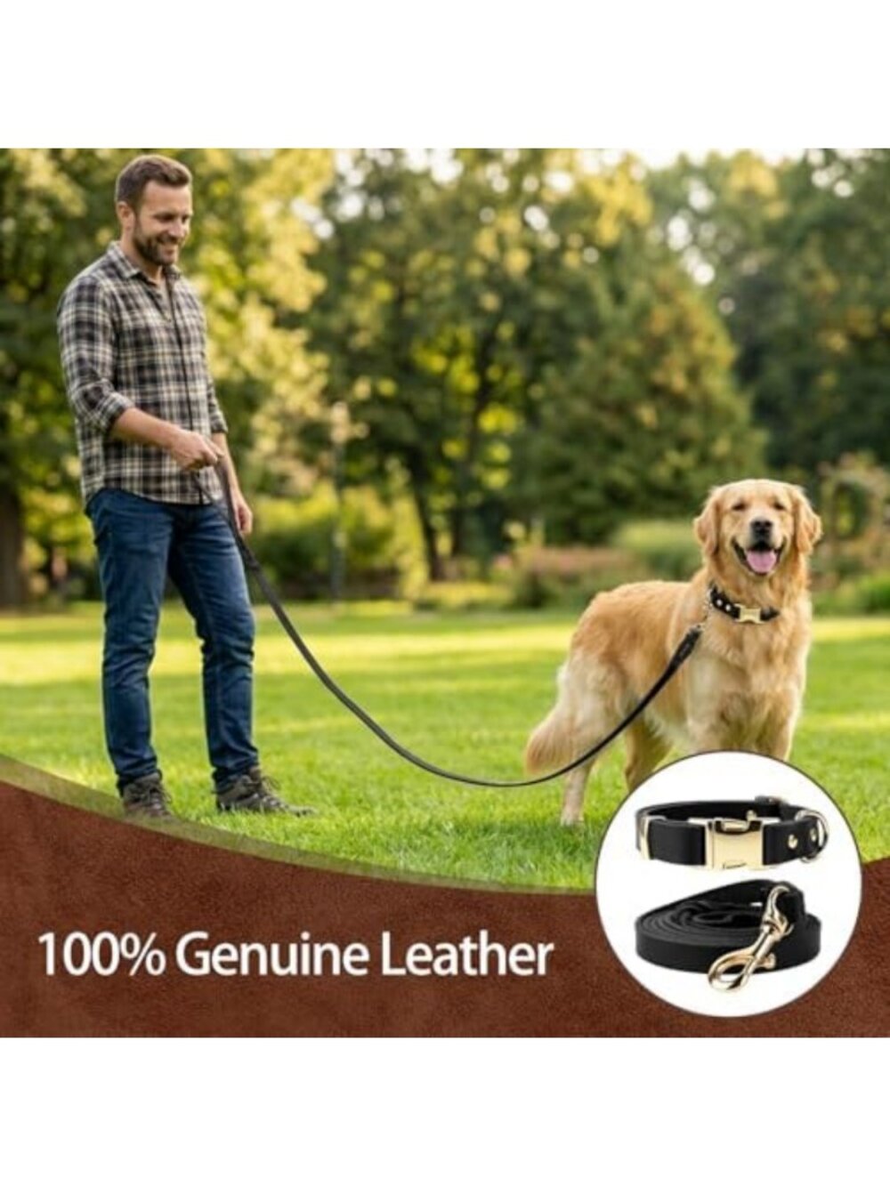 Durable Leather Dog Collar & 6FT Leash Set - Adjustable, Soft, Heavy Duty for - Picture 2 of 6